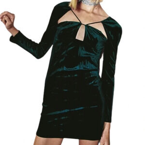 ZARA Dark Green Long Sleeve Velvet Cut Out Dress